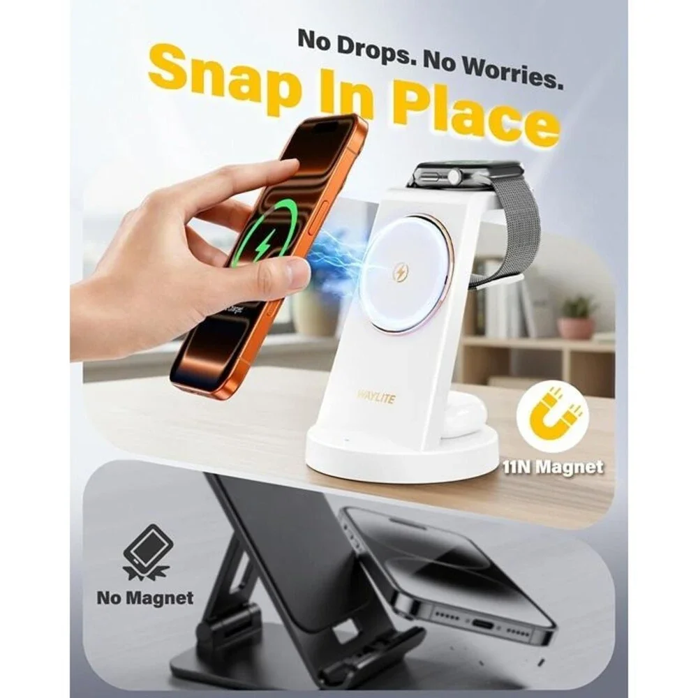 3 in 1 Fast Charging Station for iPhone, 25W Wireless Magnetic Phone Charger